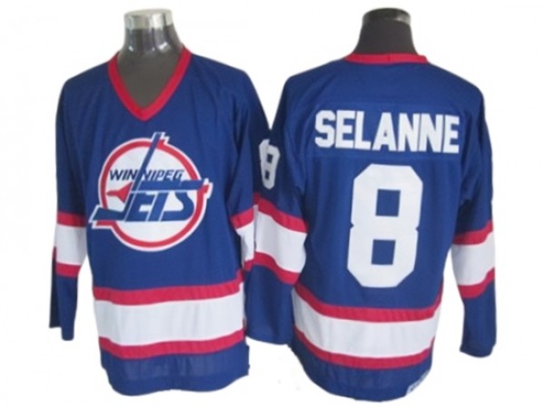 Winnipeg Jets #8 Teemu Selanne Blue 1992 Vintage CCM Jersey