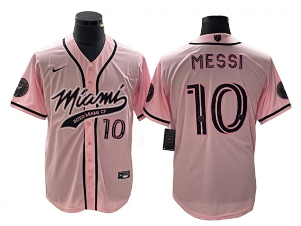 Inter Miami CF #10 Lionel Messi Baseball Style Jersey - White/Black/Pink