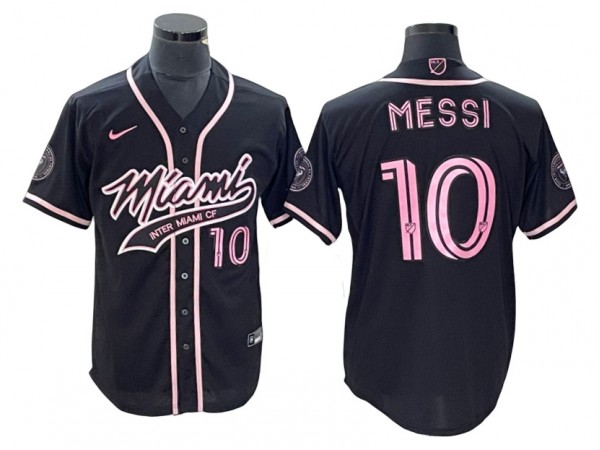 Inter Miami CF #10 Lionel Messi Baseball Style Jersey - White/Black/Pink