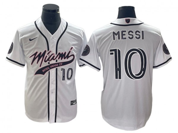 Inter Miami CF #10 Lionel Messi Baseball Style Jersey - White/Black/Pink